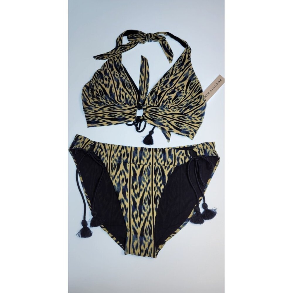 Robin Piccone Bikini Swim Top M Color Navy Blue  Bottom Mid Rise  Sz M